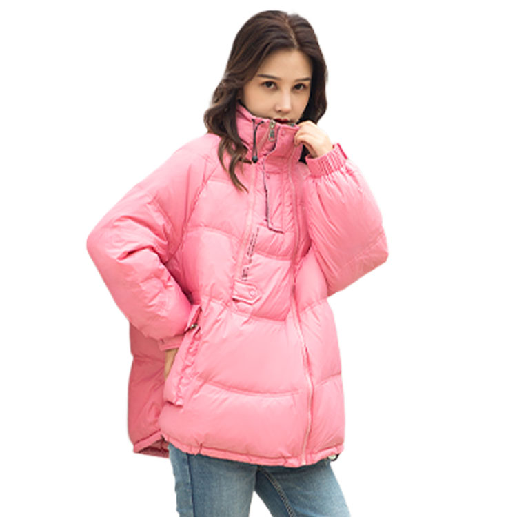 Elegant designer white coats provide quality duck down padding for cold weather
