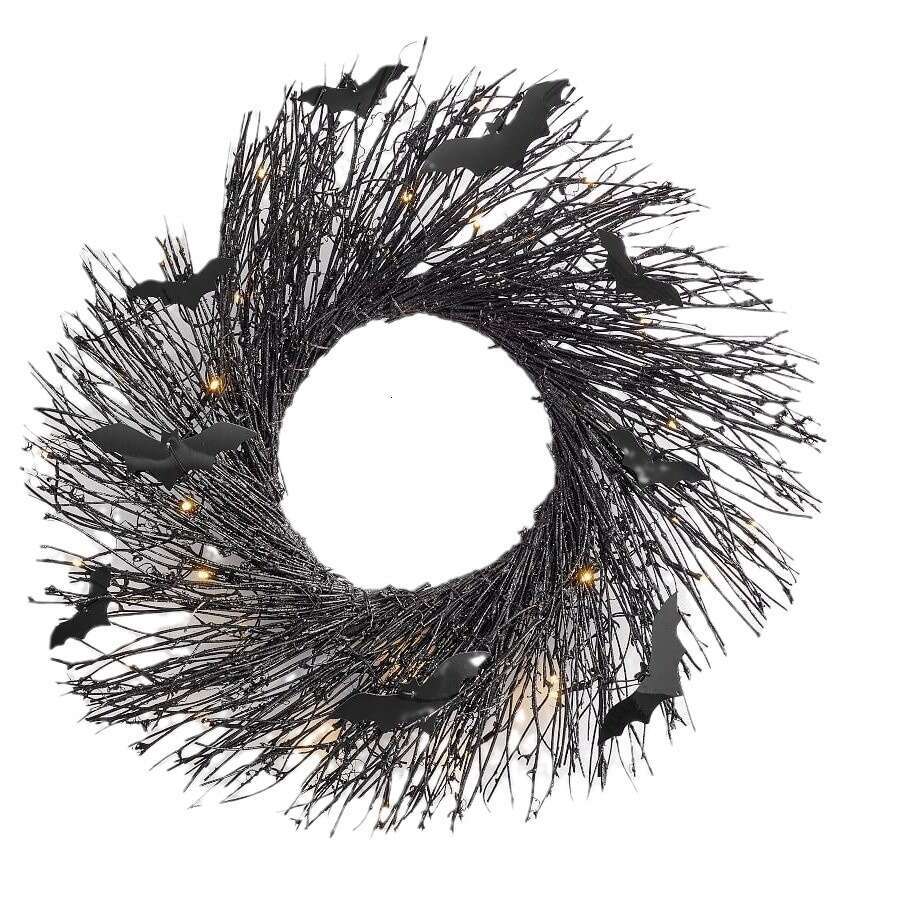 Black Bat Luminous Wreath Halloween Front Door Wall Decoration Pendant Accessories