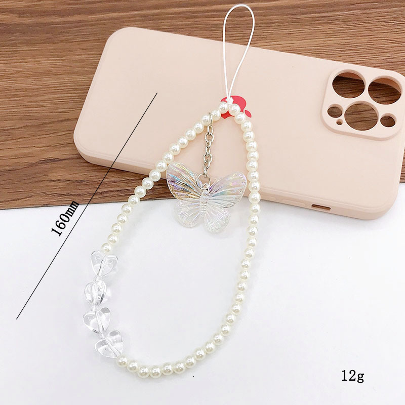 Yilian New Laser Bear Chain AB Butterfly Pearl Hanging Rope Anti fall Wrist Strap Phone Case Pendant
