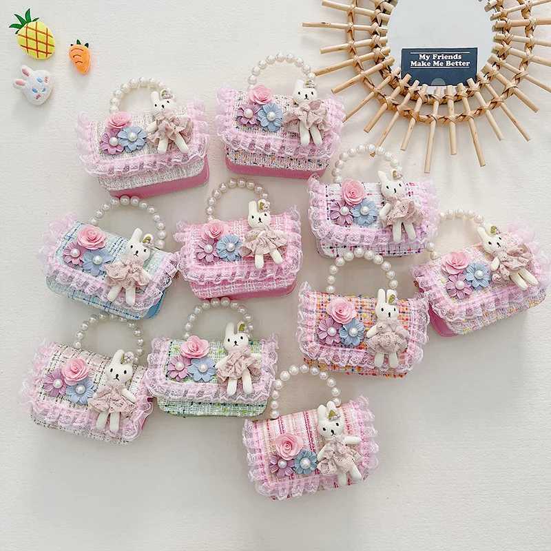 Girl Cross Body Bag Princess Pearl Handbag Cartoon Cute Rabbit Chain Shoulder Messenger Bag Childrens Accessories Coin Bag W240906