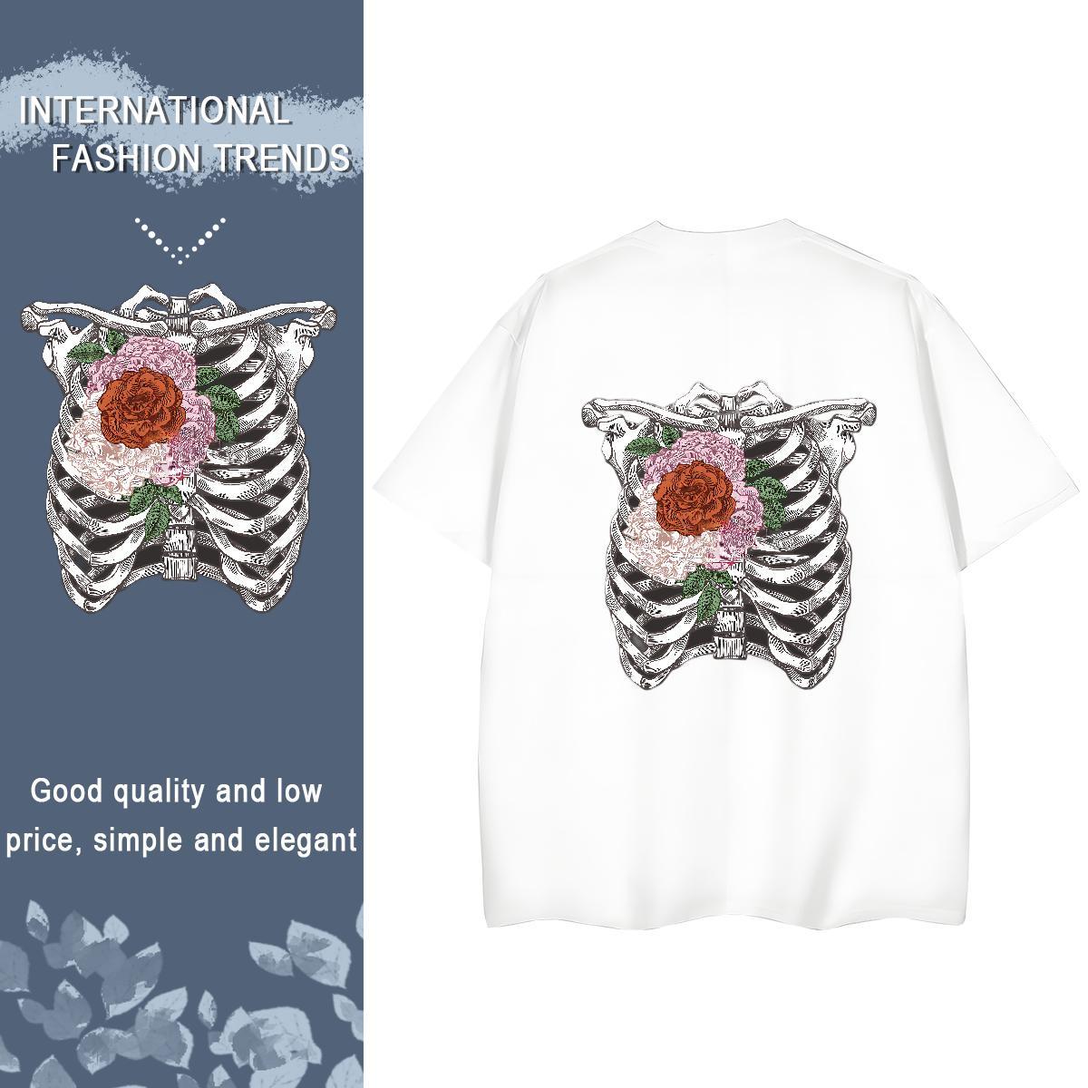 2024 Casual T-Shirts for Women 230g Pure Cotton Breathable Crew Neck Casual Sport skull Womens Tshirts Free Shipping Skull Polos