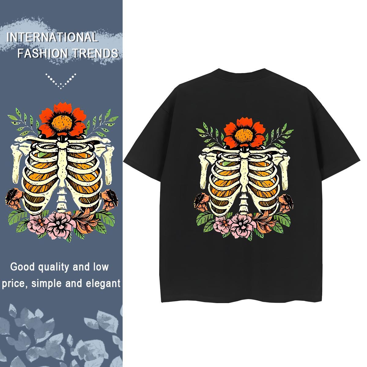 Classic T shirt 230g Pure Cotton Short Sleeve O-Neck Street skull Woman Tshirt 5A Customized Tee Shirt