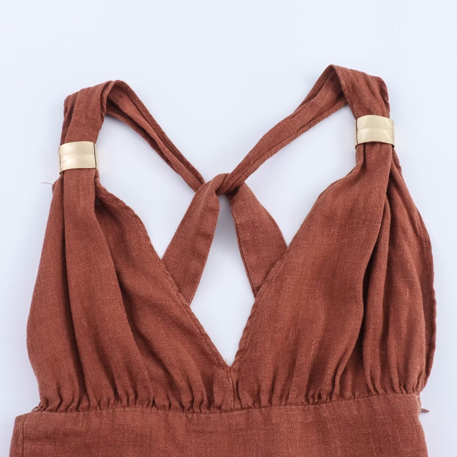 V-neck Womens Fashion Autumn Linen Backless Cross Blended Suspender Dress New Product
