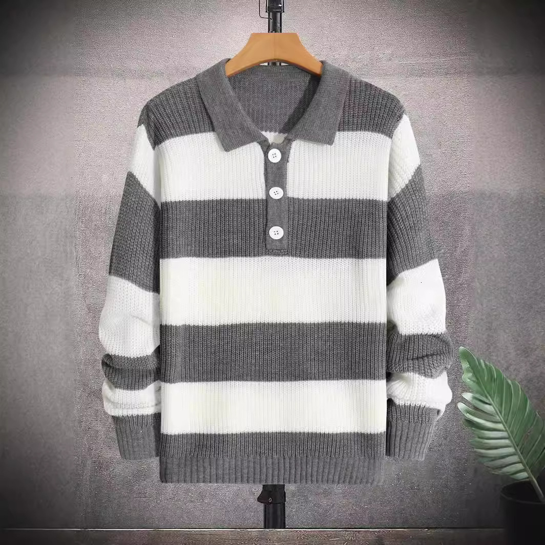 Casual Contrast Color Loose Knit Pullover Sweater For Teenage Boys, Suitable For Fall, Winter, Warm, Casual, School, Home, Daily Wear, Sports, Simple 