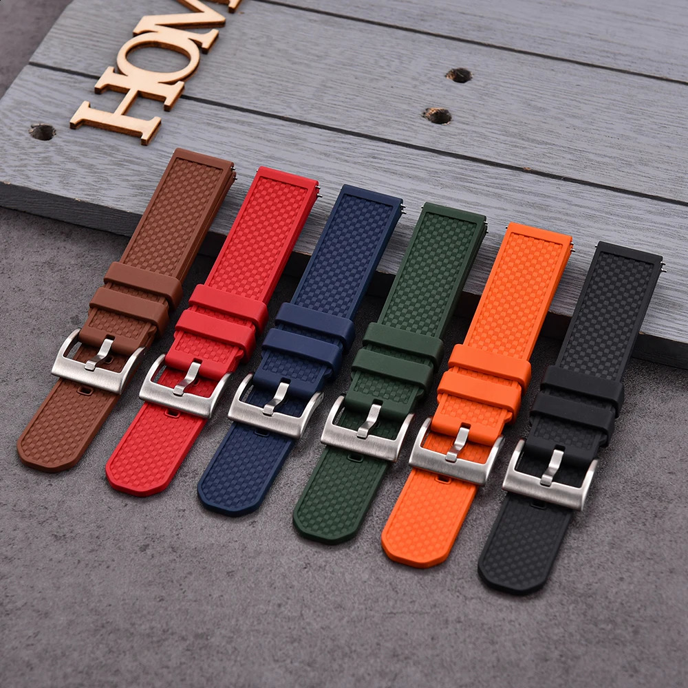 Premium Smart Rubber Watch Band 18mm 20mm 22mm FPM/FKM Watch Strap Fluoro Rubber Watchbands Quick Release For Each Watches 240906