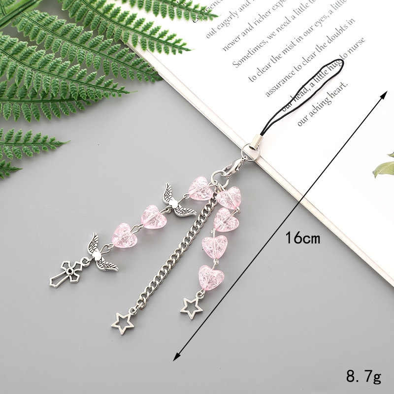 Creative new heart-shaped bead pendant phone case keychain handmade metal chain hanging decoration small gift