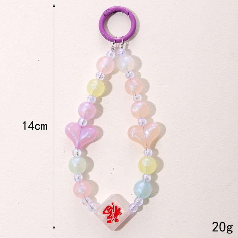 Yilian's new acrylic candy colored heart-shaped hand-held DIY jewelry accessories, handmade bead anti loss chain