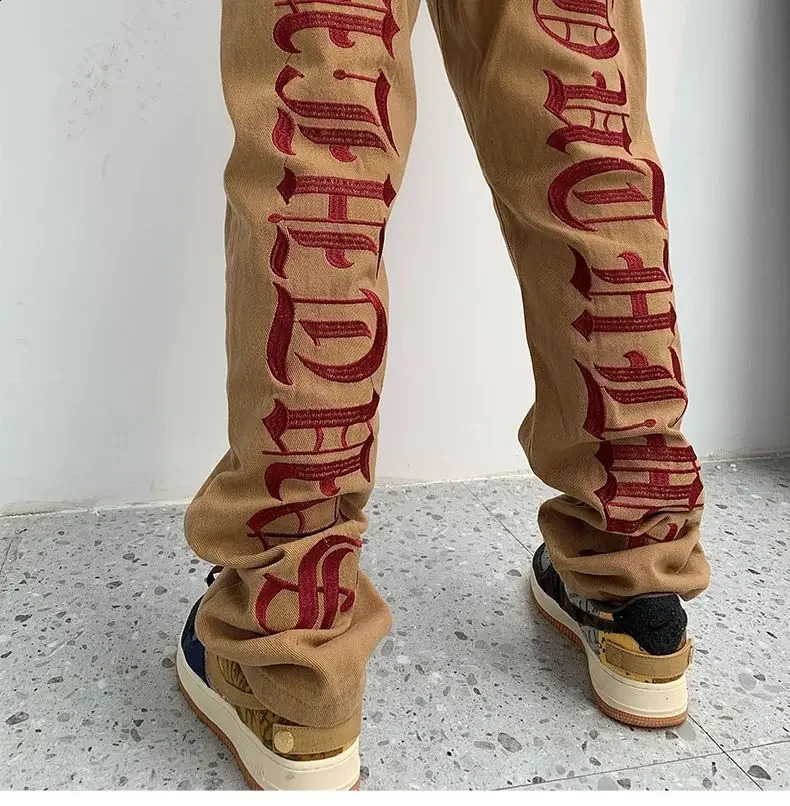 Embroidered straight jeans American style street small straight loose high street trousers trendy men and women 240905