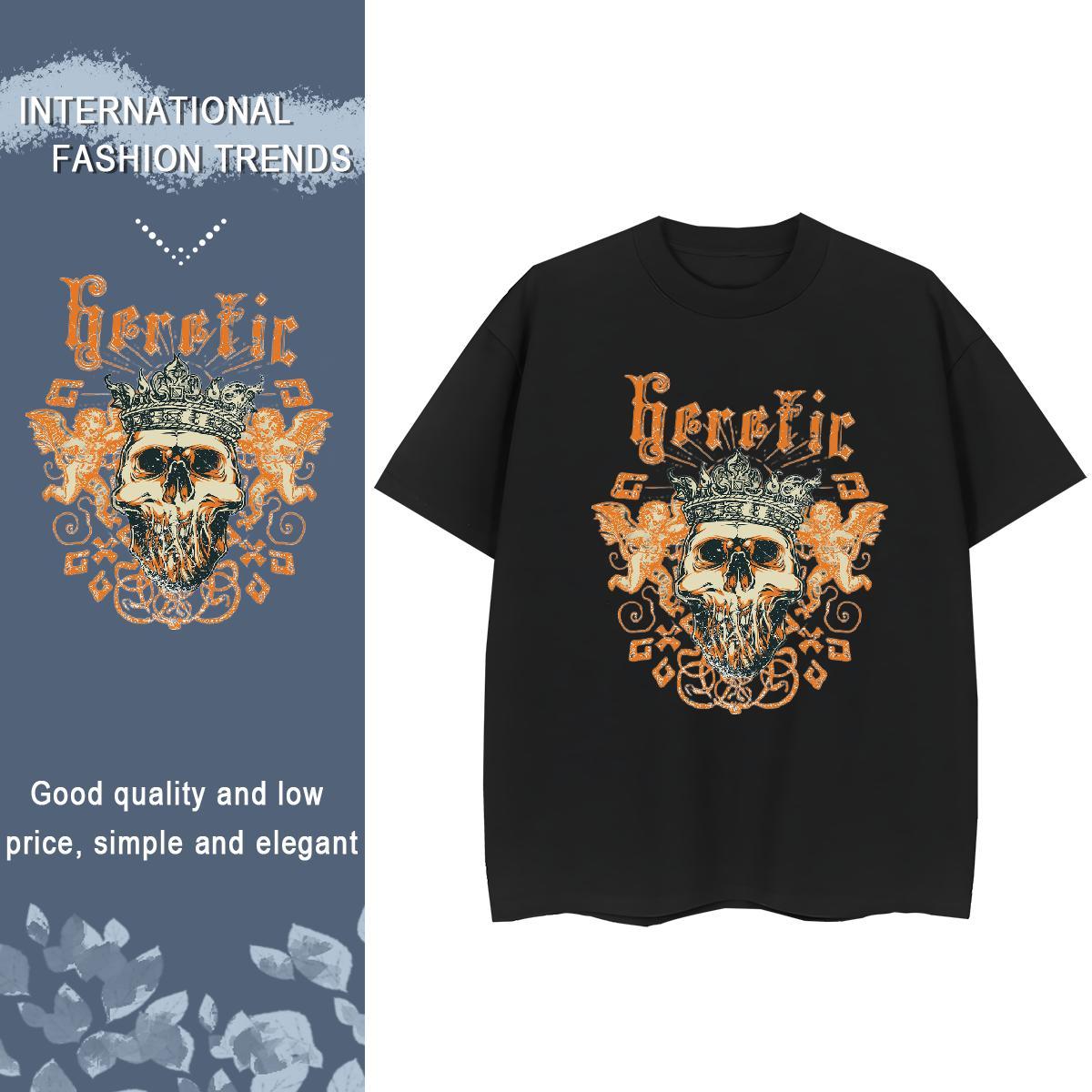 Designer T Shirt For Woman 100% Cotton 230g Comfortable Summer Casual skull Unisex Tshirts Loose Black White Clothes