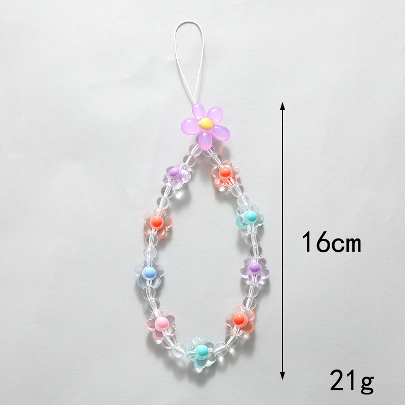 Acrylic flower chain bead mobile phone hanging anti fall wrist strap short hand rope for women
