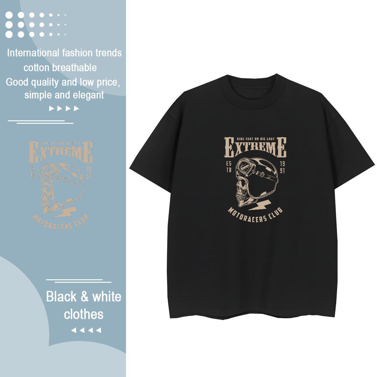 Fashion Casual T-Shirts 230g Cotton Breathable Crew Neck Hip Hop skull Women Tshirts Nice Black Oversized Clothes