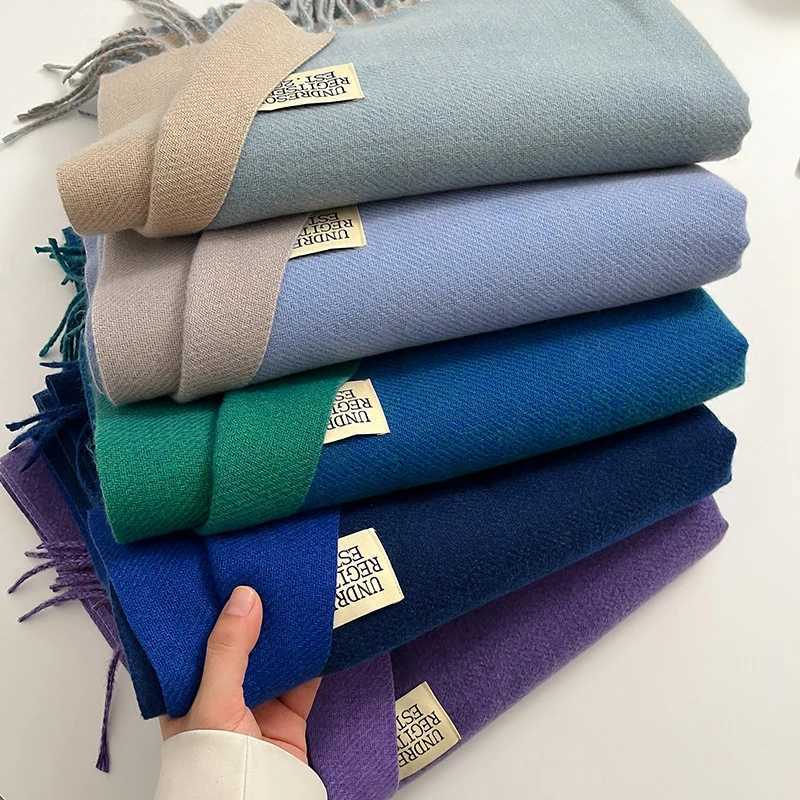 Double sided winter cashmere scarf warm and cozy Pashmina shawl bag tassel womens blanket Echape Bufanda headscarf size 31 X241017