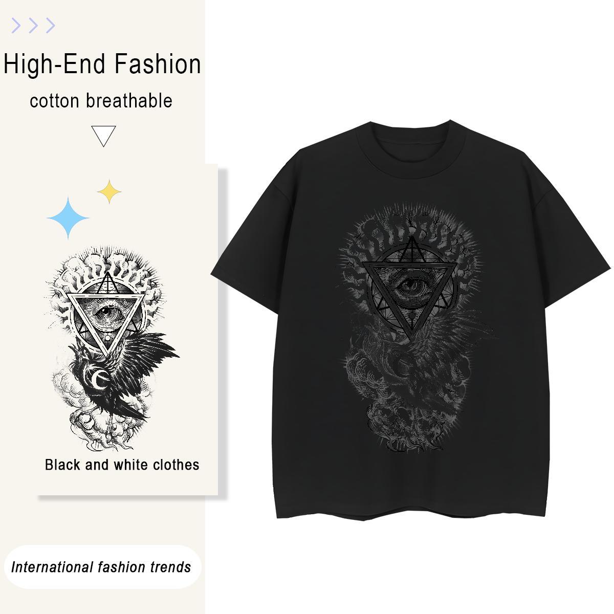 Fashion Casual T shirt 100% Cotton 230g Breathable Short Sleeve Street Wear eye of the devil Unisex Tshirts Soft Oversized Clothes Shirt