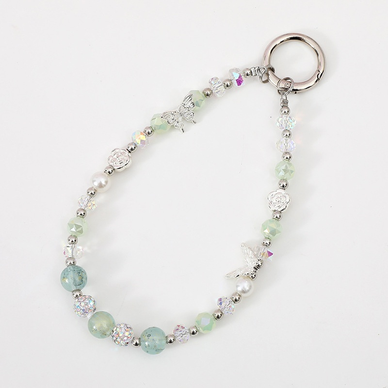 Ins Fashion New Phone Rope Crystal Butterfly Bead Accessories Wrist Keychain Pendant Hanging Chain