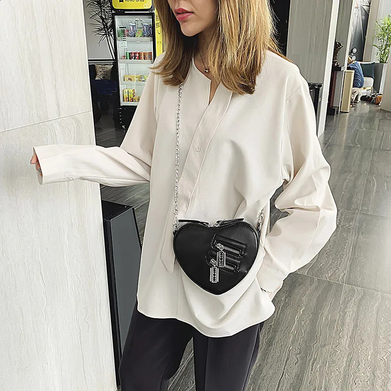 Bag Love Heart Shape Shoulder Bags For Women Top Quality Leather Purses and Handbags Fashion Chain Crossbody 240906