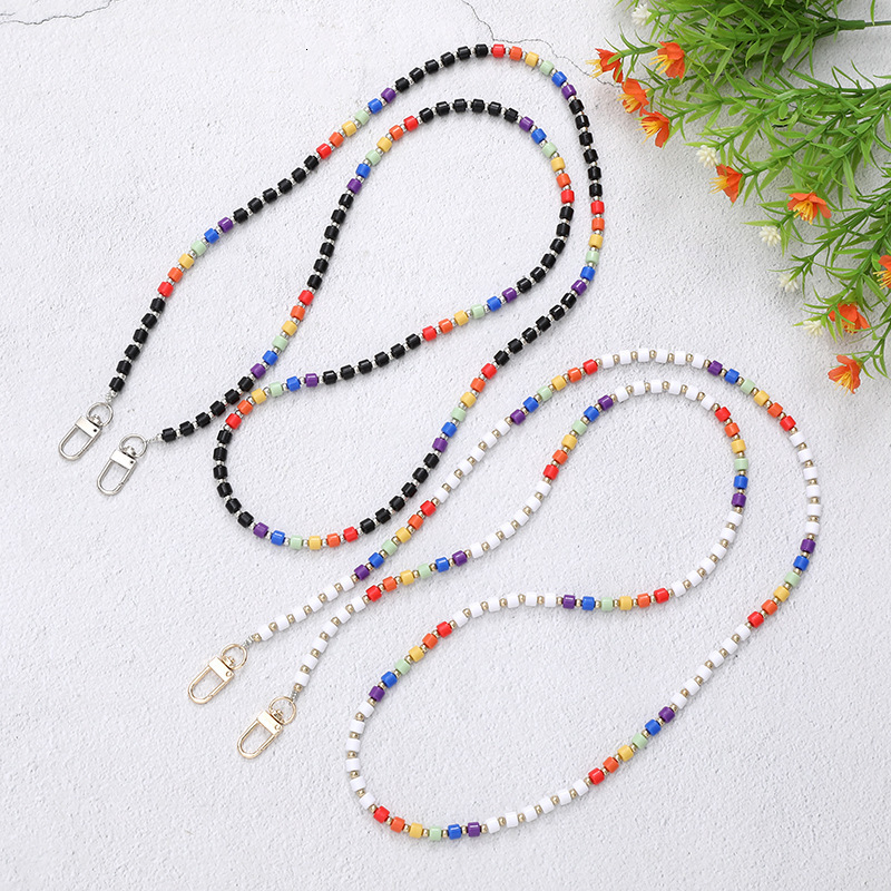 Yilian's new colorful rice bead crossbody single shoulder bag replacement chain, phone case, keychain, anti fall hanging rope pendant