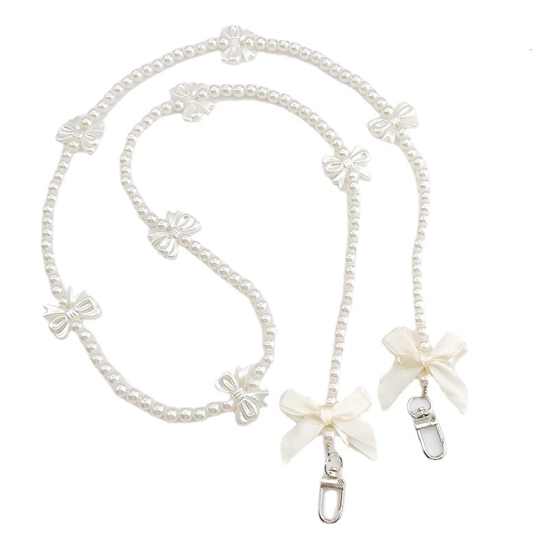 Yilian Jewelry New Pearl Bow Diagonal Cross Small Fragrant Wind Hanging Phone Case Pendant Single Shoulder Back Chain Female