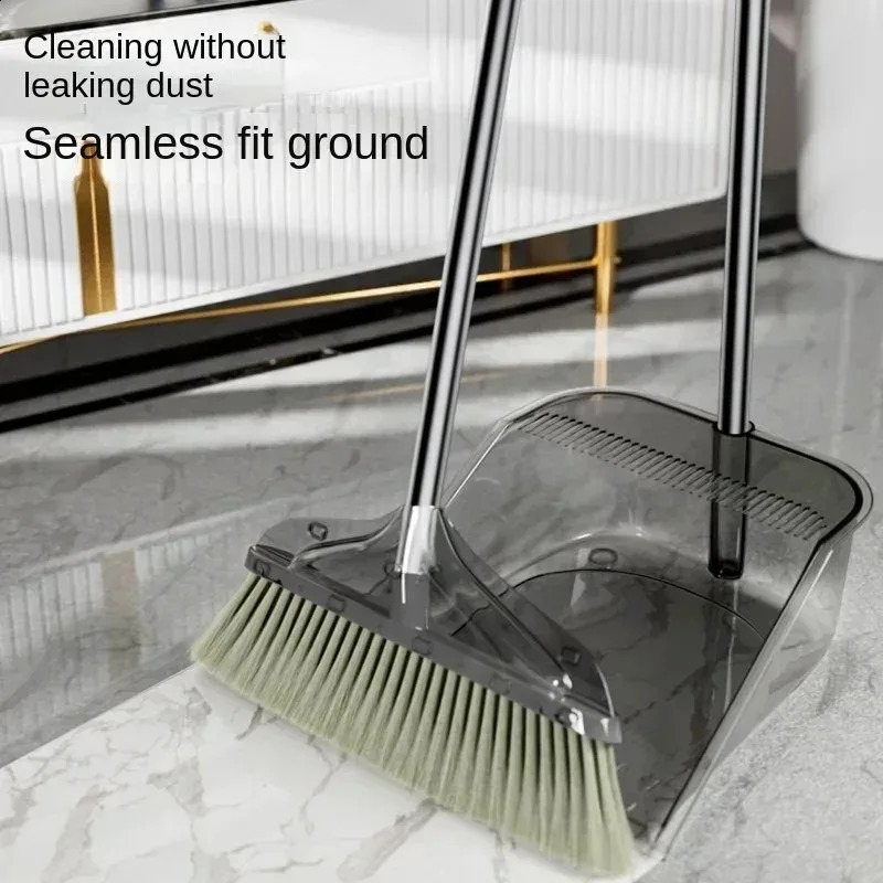 Transparent broom set combination high-end soft fur broom for household use dust-proof bathroom rodless fur garbage shovel broom 240907