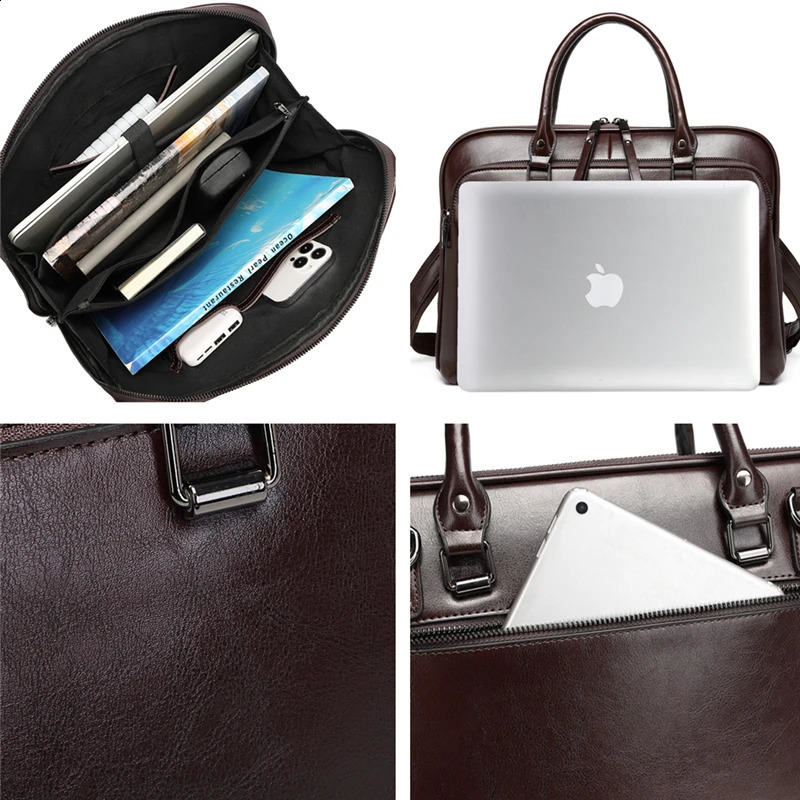 Toptrends denim leather womens briefcase trend ner 14 inch laptop business A4 office shoulder bag 240906