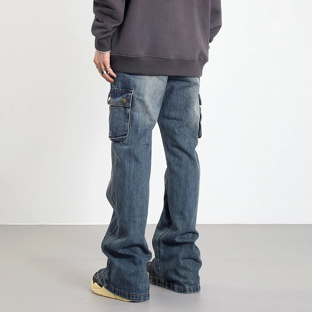 Commodity jeans mens large pocket straight leg bag street casual fashion autumn blue retro clothing winter 240904