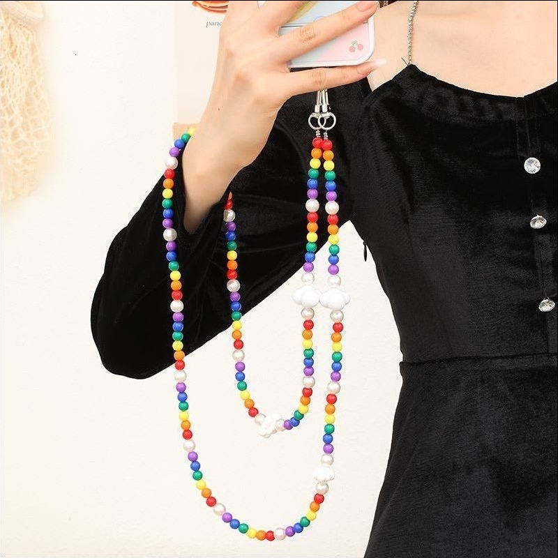 Yilian Jewelry New Beaded Rainbow Cloud Acrylic Crossbody Chain Phone Case Accessories Hanging Rope