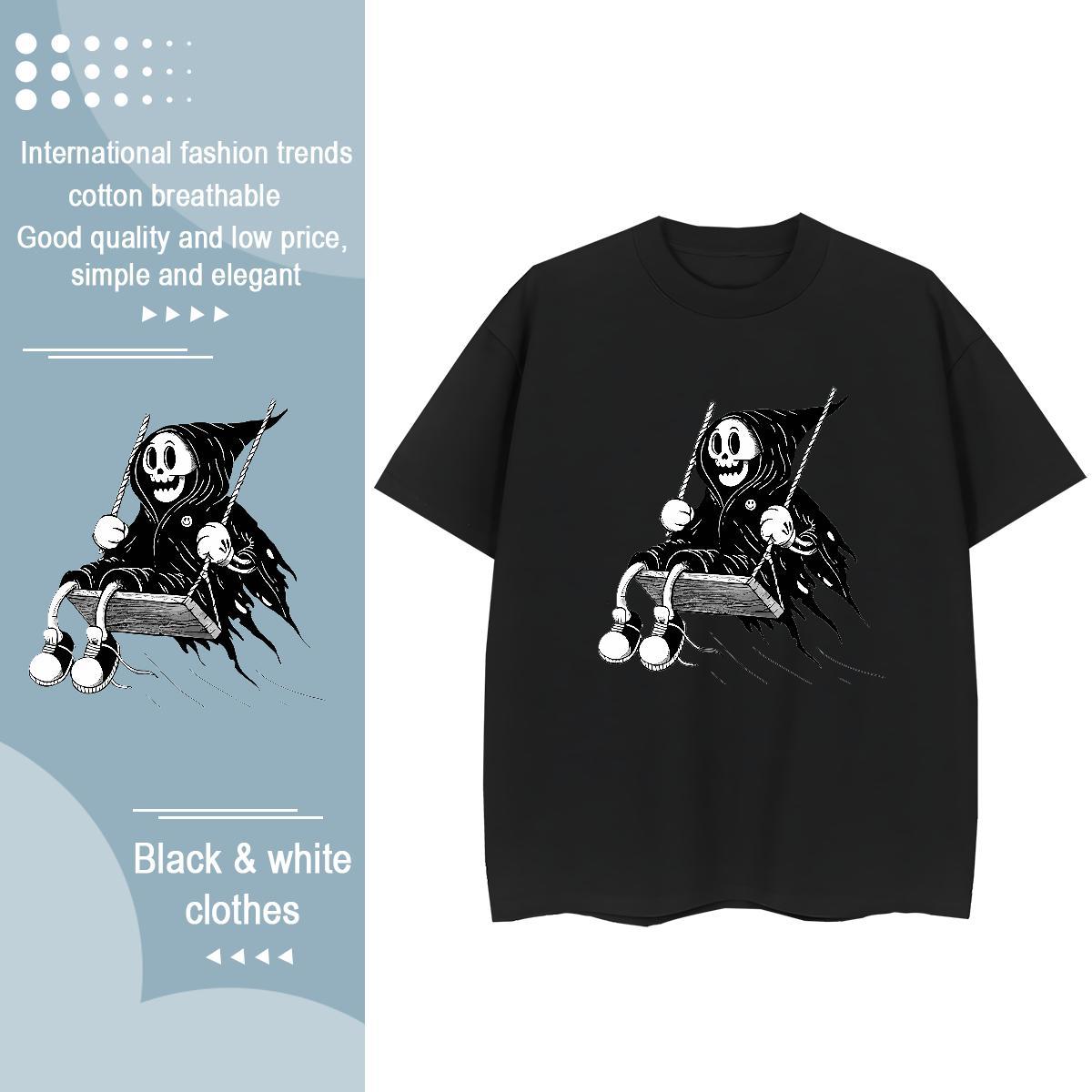 Fashion T shirt 230g 100% Cotton Crew Neck Spring Summer skull Woman Tshirt Brand Oversized L-4XL Clothes