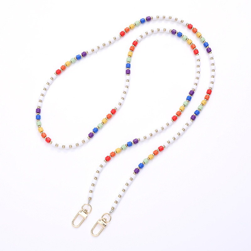 Yilian's new colorful rice bead crossbody single shoulder bag replacement chain, phone case, keychain, anti fall hanging rope pendant