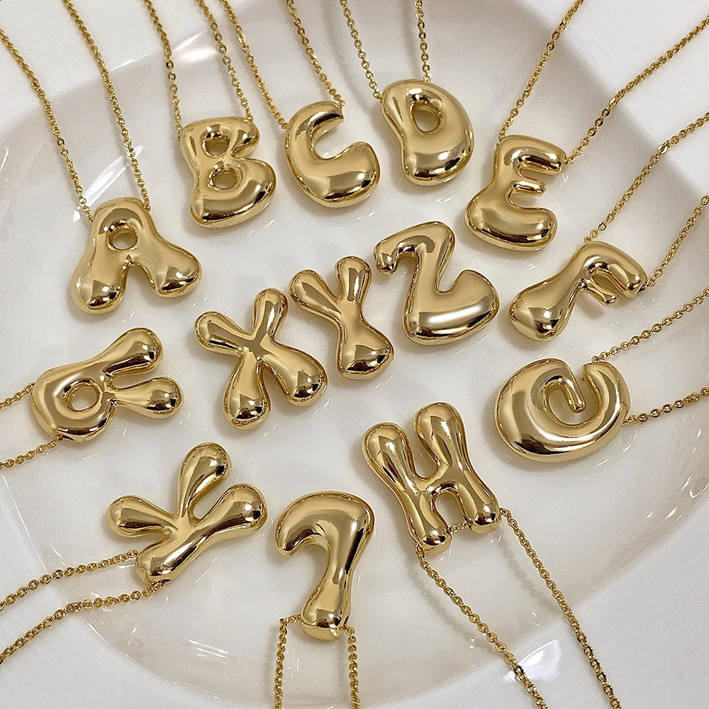 Chubby Balloon Bubble Initial Letter Pendant Necklace for Women, Personalized Gold Jewelry 4