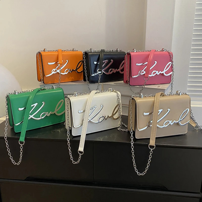 Womens letter leather multifunctional chain hot shoulder bag square retro large capacity handbag 240907