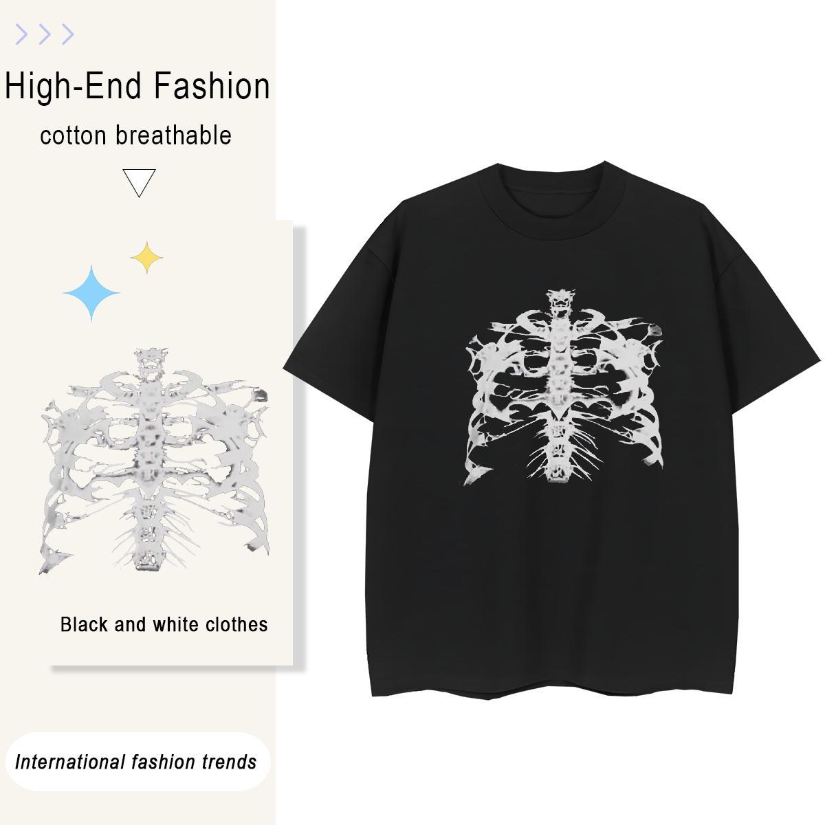 Fashion New T-Shirts for Women 230g Cotton O Neck Short Sleeves Sports Casual skull Unisex Tshirts Loose fit Custom Cartoon Top Tees