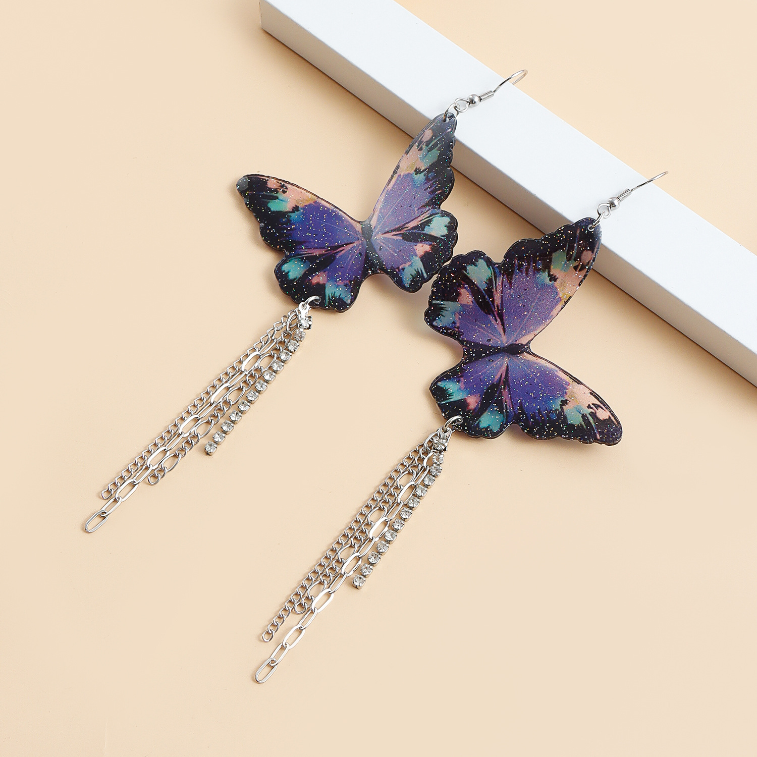 Butterfly Vintage Dangle Chandelier Earrings For Women Purple Crystal Tassel Chain Fashion Drop Jewelry Dropshipping Ladies Party Birthday Club Weddin