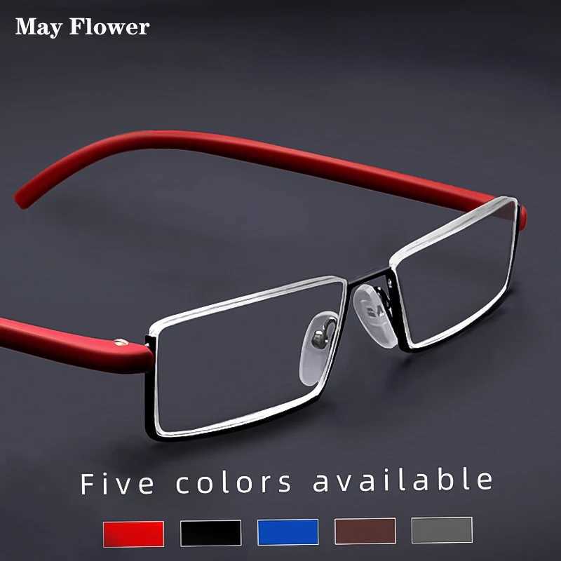 May Flower metal anti blue light reading glasses mens half frame prescription glasses mens TR90 glasses with case oculos+1.75 W240906