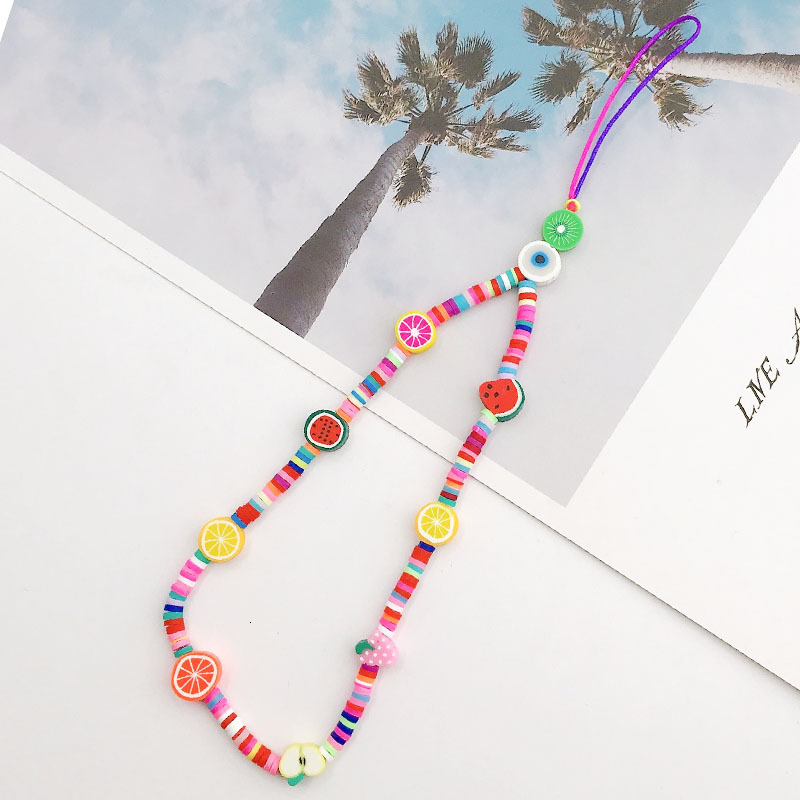 Yilian New Fruit Chain Handmade DIY Soft Ceramic Letter Beaded Rope Anti Loss Phone Case