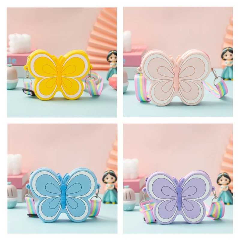Cute childrens silicone shoulder bag cute butterfly shaped baby girl cross bag candy color childrens mini coin wallet W240906