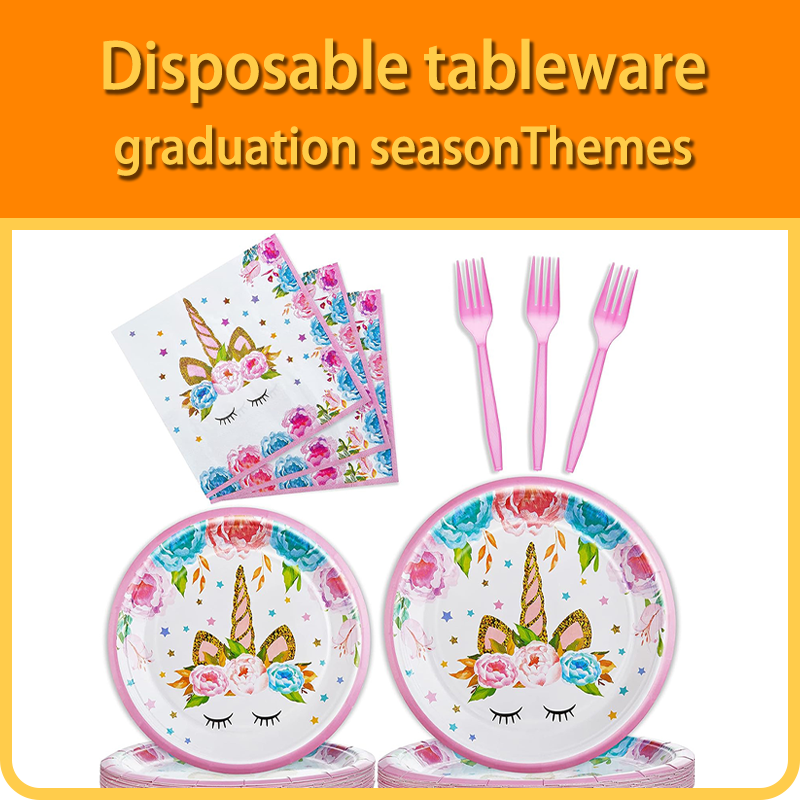 Unicorn themed party birthday supplies suitable for unicorn birthday party decoration tableware set