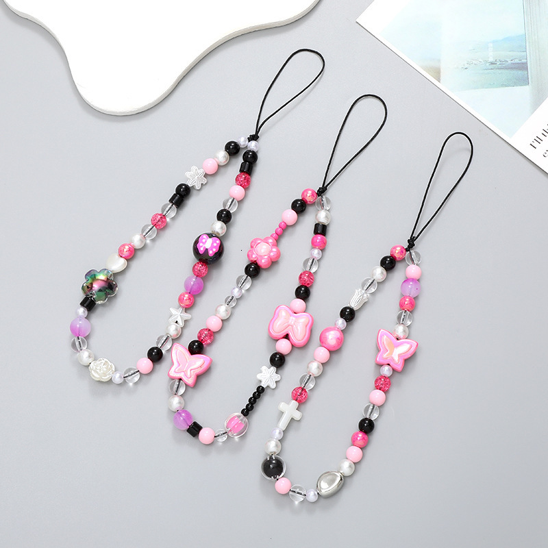 New Spicy Girl Y2K Chain Handdrawn Beads Beaded Rope Anti drop Handrope Mobile Phone Case Hanging Accessories Female