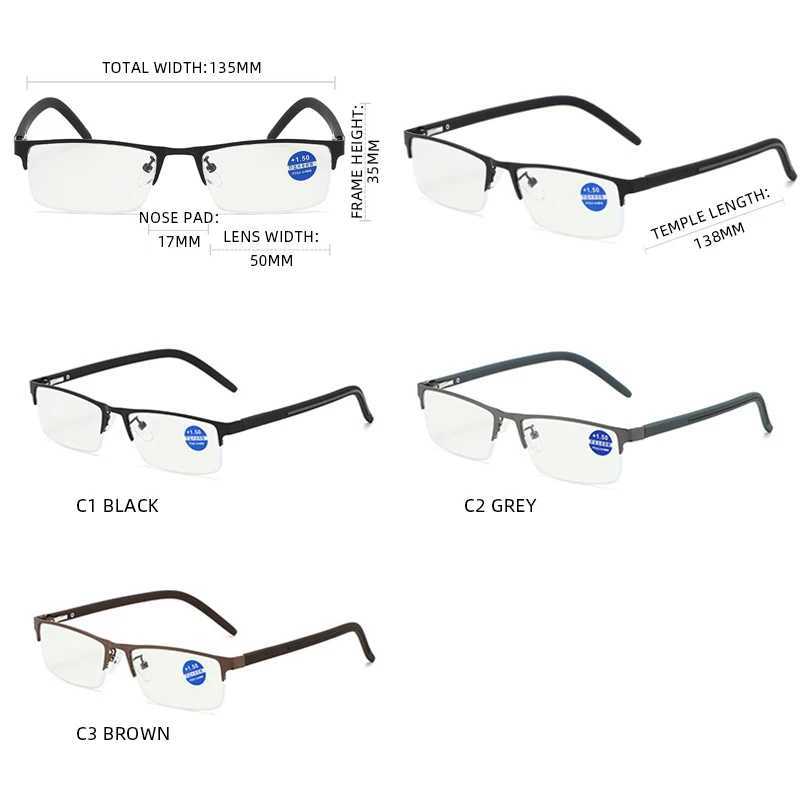Brand designer reading glasses mens fashion half frame elder glasses retro business diode glasses+1.0 1.5 2.0 W240907