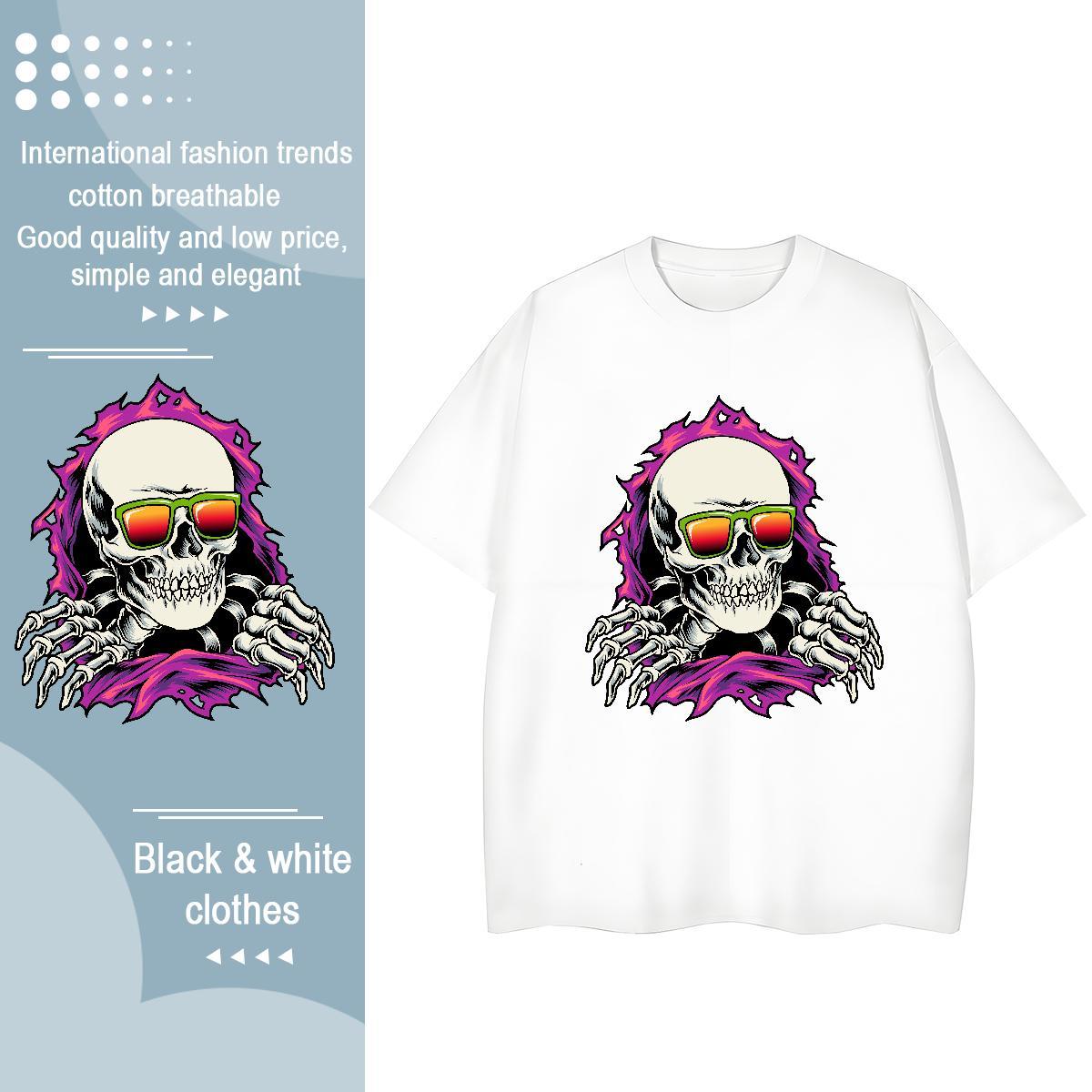 2024 Woman T Shirts 100% Cotton 230g Round Neck Short Sleeve Summer Casual skull Women Tees Nice Black Oversized Top Tees