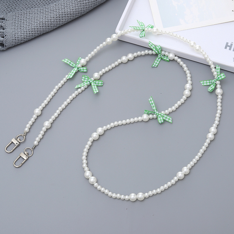 Ins Fashion New Girl Sweet Pearl Bow Beaded Crossbody Phone Rope with Back Chain Hanging Ornament