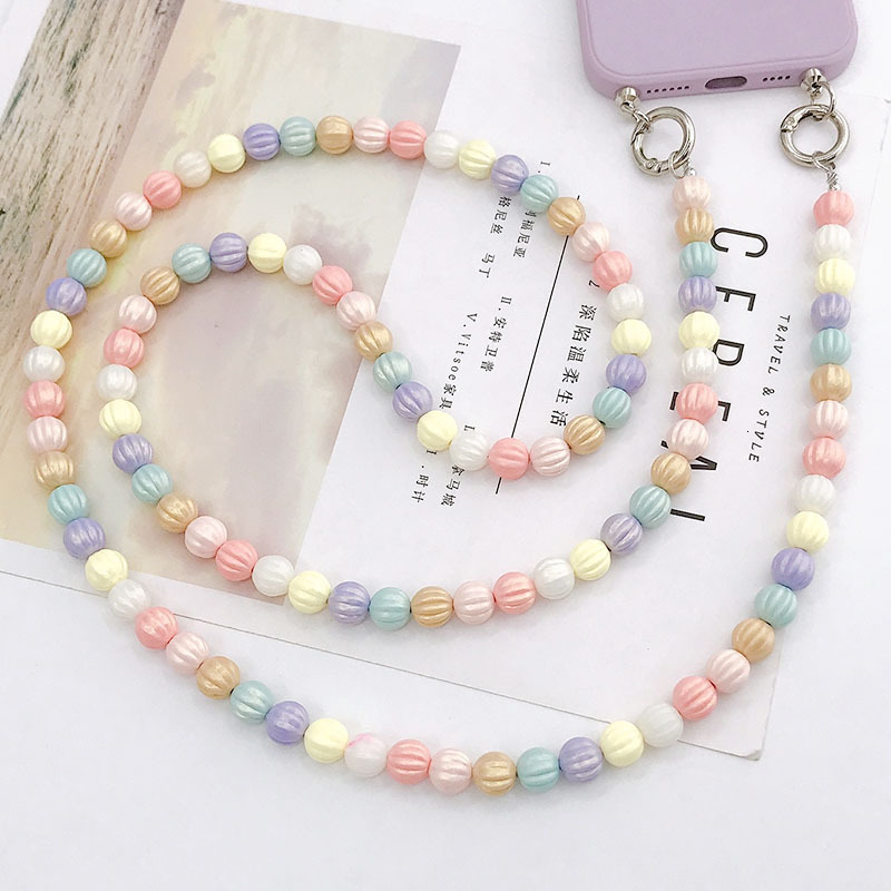 Yilian New Colorful Pumpkin Beads Diagonal Cross Shoulder Strap Chain Beaded Phone Case Beauty Long Rope Hanging Neck Anti Drop