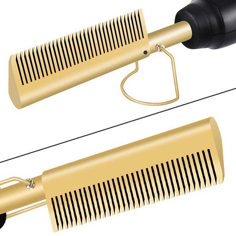 Hot Comb Electric Hair Straightener Brush Multi-functional Dry And Wet Use Portable Copper CombXJ241016