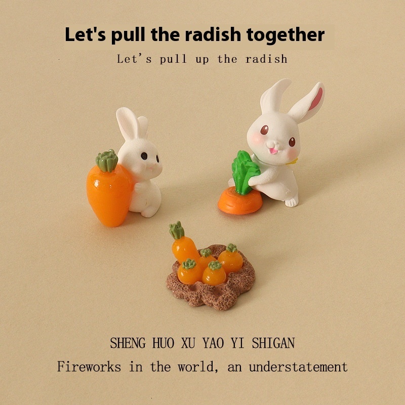 Moss Micro Creative Radish Rabbit Animal Resin Craftsmanship Horticultural Landscape DIY Decorative Desktop Ornament