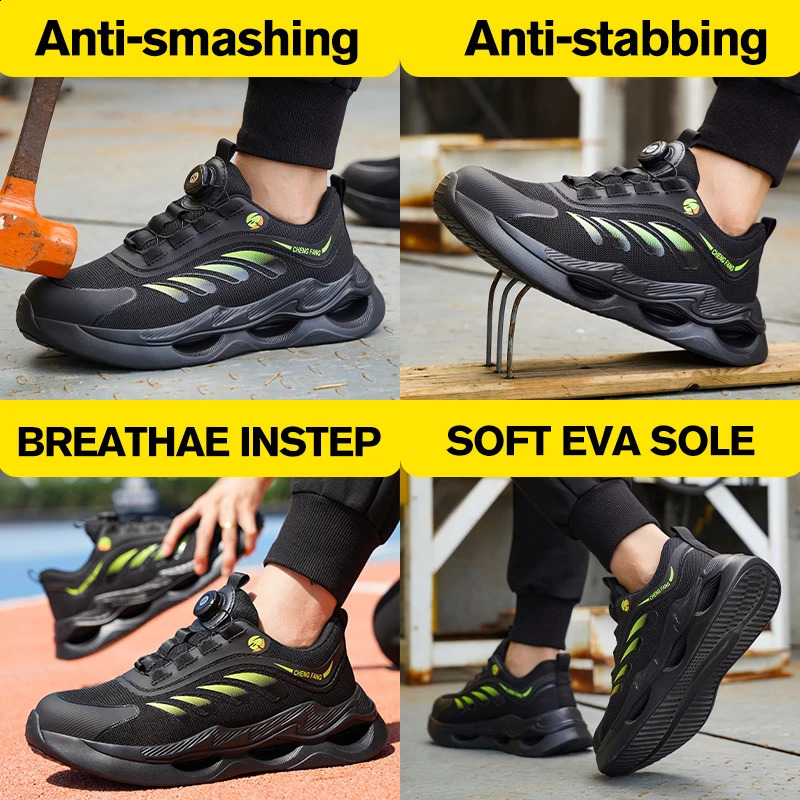 Rotary Buckle Security Boots for Men Work Sneakers Women Boots Breathable Steel Toe Shoes Safety Puncture-Proof Men Boots 240904