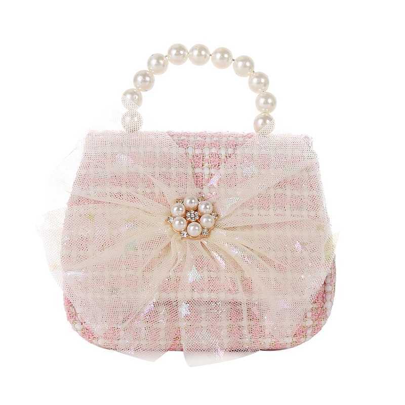Childrens Linen Wallet and Handbag Cute Girl Princess Mini Cross Body Bag Bow Baby Party Pearl Handbag W240906
