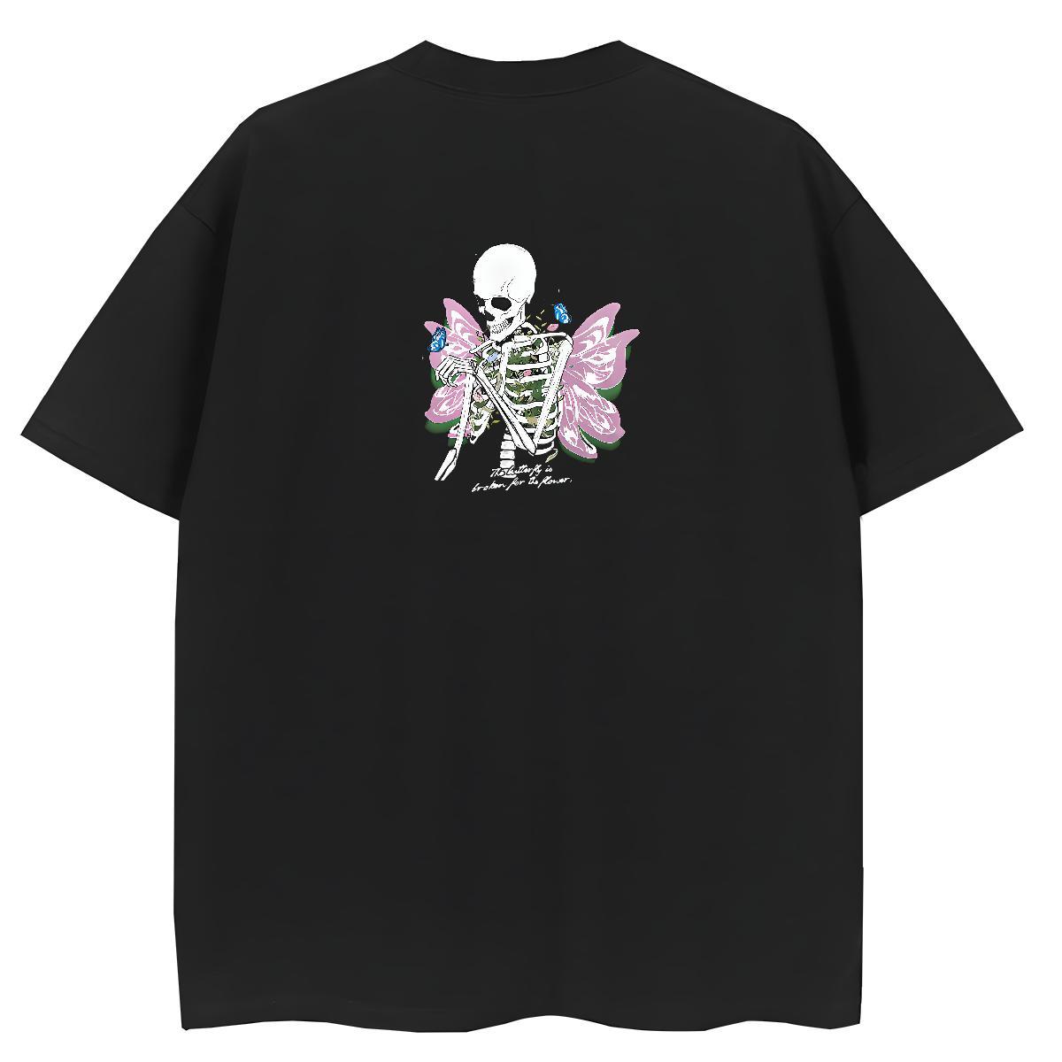 2024 Casual T Shirts Women 230g Pure Cotton Breathable Soft Sports Casual skull Woman Tshirt Comfortable Anime Oversized Top Shirts