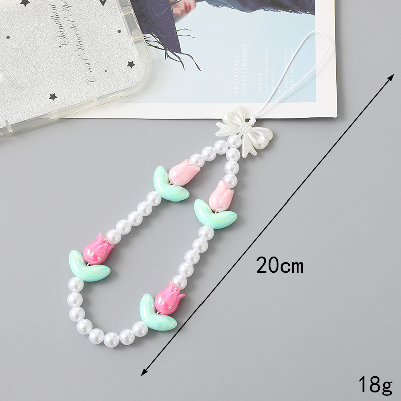 New pearl bow mobile tulip CCD camera lanyard phone case hanging decoration anti fall jewelry chain