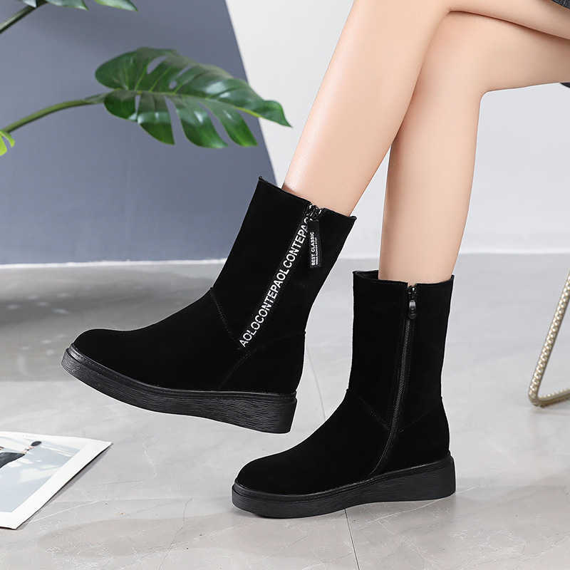 CMM Leather Frosted Leather Thick Soled Boots Womens Winter Plush Thickened Snow Shoes Womens Short Boots Cotton Shoes Womens Autumn