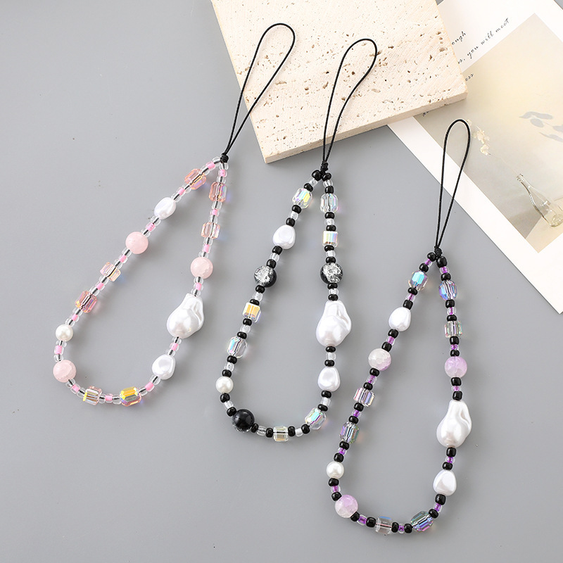 New mixed bead irregular pearl chain hanging pendant mobile phone lanyard