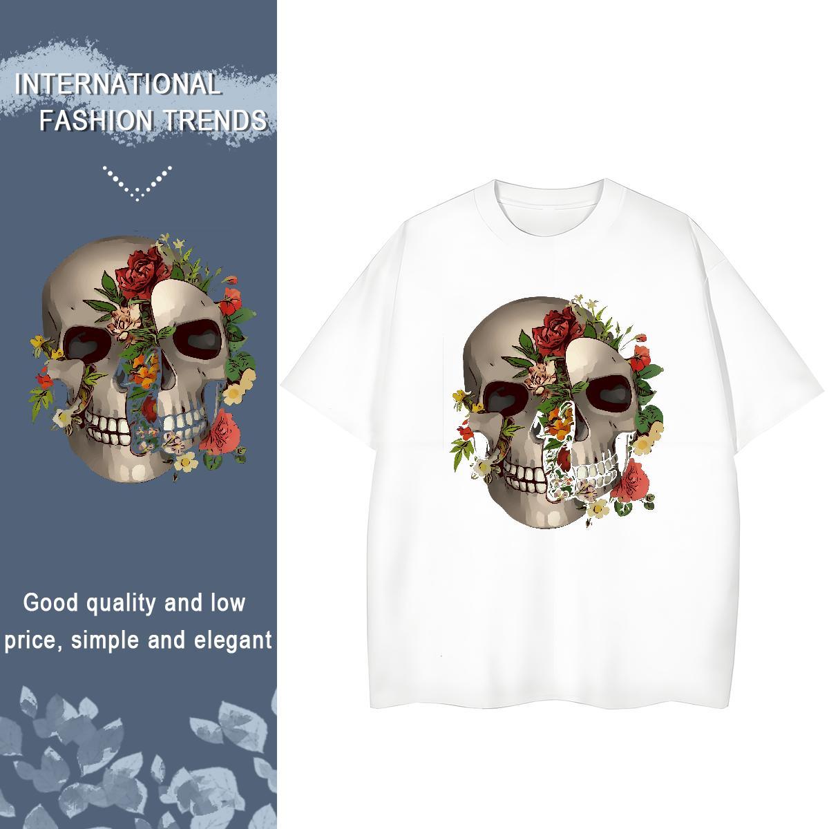 Casual New T shirt 230g Pure Cotton Round Neck Short Sleeve Sports Casual skull Couples T Shirts Designer Custom Print Plus Size Tops