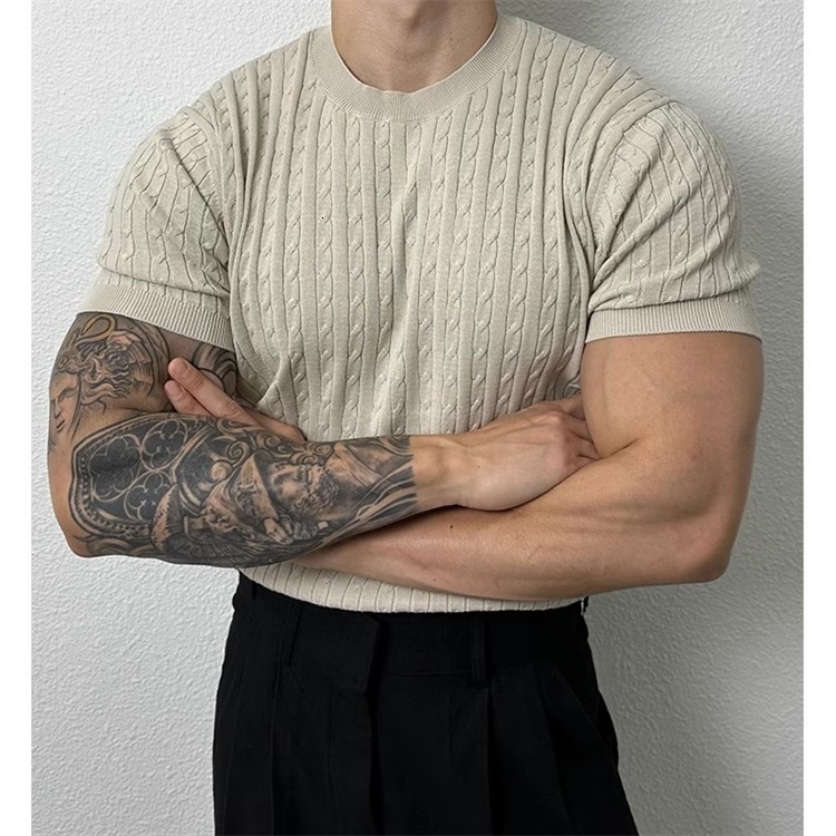 Men's Solid Color Knitted Short Sleeve Top